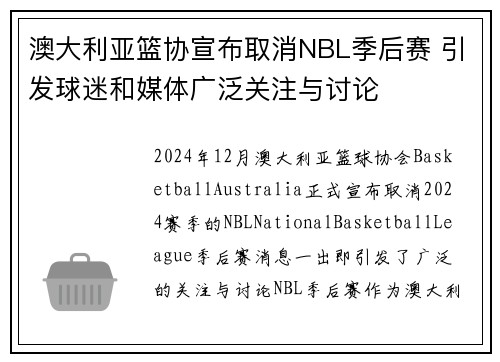 澳大利亚篮协宣布取消NBL季后赛 引发球迷和媒体广泛关注与讨论